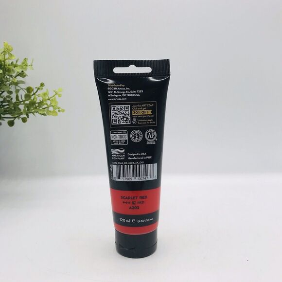 Arteza Acrylic Colors Premium Paint Scarlet Red A202 120 ml Tube - Picture 2 of 4